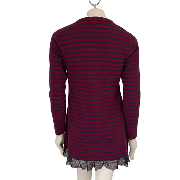 LOGO LORI GOLDSTEIN Button Front Striped Lace Trim Thermal Tunic Shirt SZ S - Picture 7 of 11